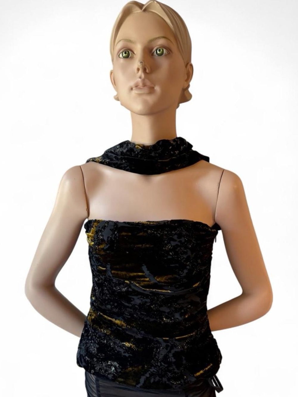 Zara Black Velvet Strapless Evening Top with Scarf